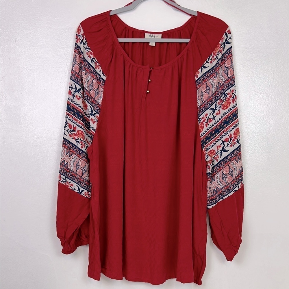 Style & Co Women’s XXL Great Condition Balloon Semi-Sheer Long Sleeve Red Blouse